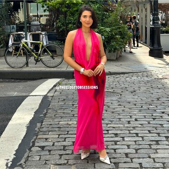 ZARA Fuchsia Open Back Midi Dress NWT | Blogger Fave Halter Neck - Picture 15 of 17